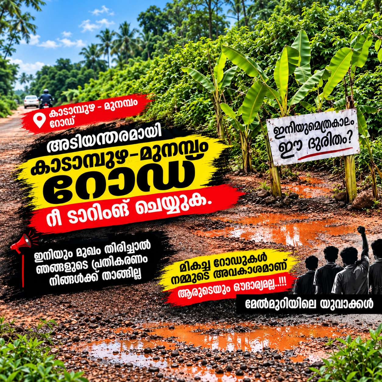 Melmuri residents campaign poster for the Kadampuzha–Munambam road